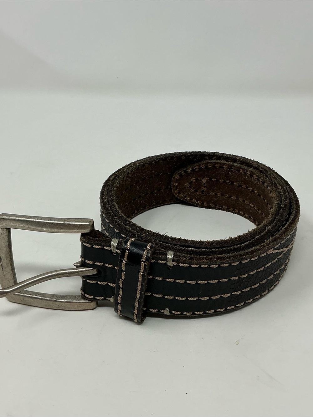 Men's Dark Brown Stitched Leather Belt